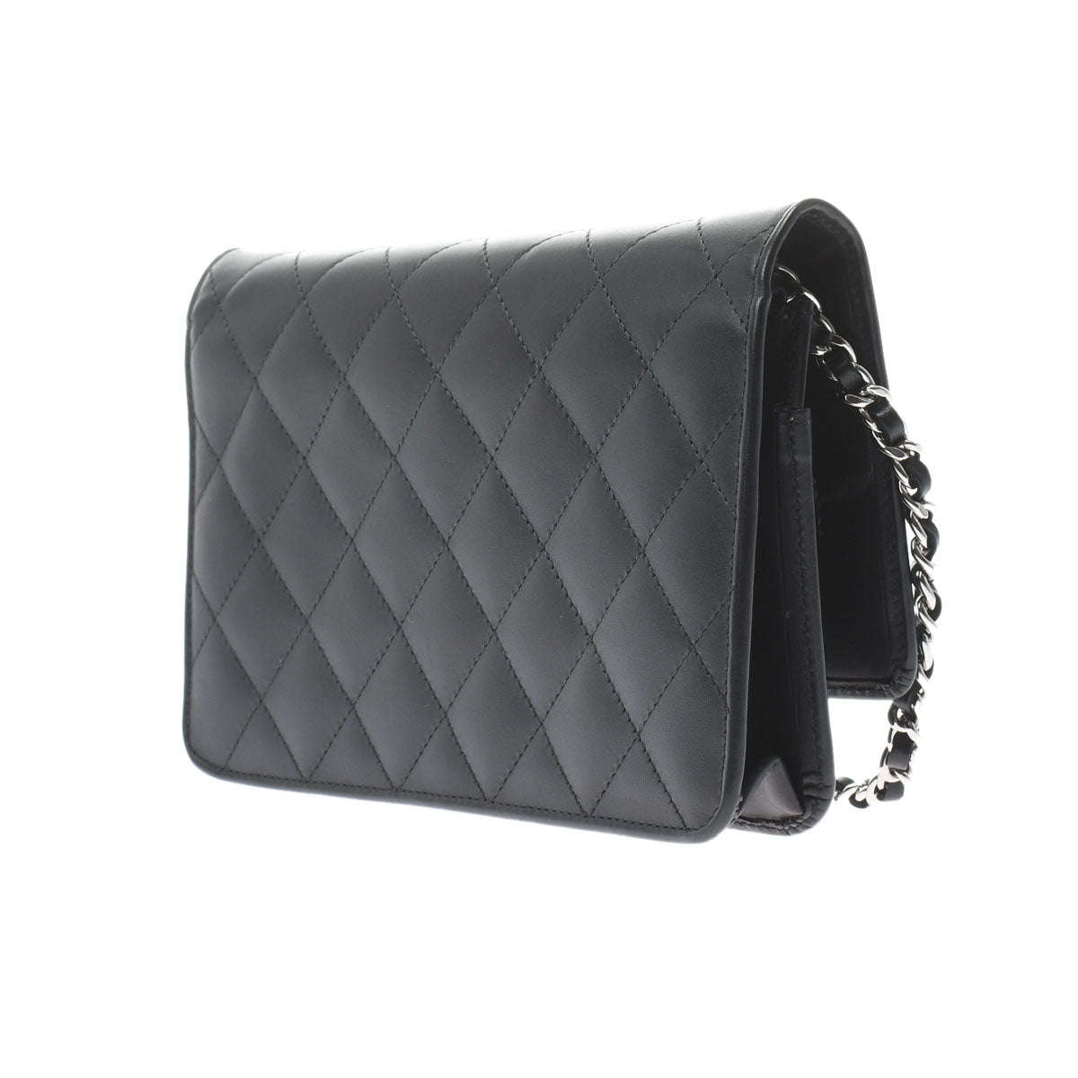 Chanel Cambon Line Black Silver Hardware Calfskin Chain Wallet