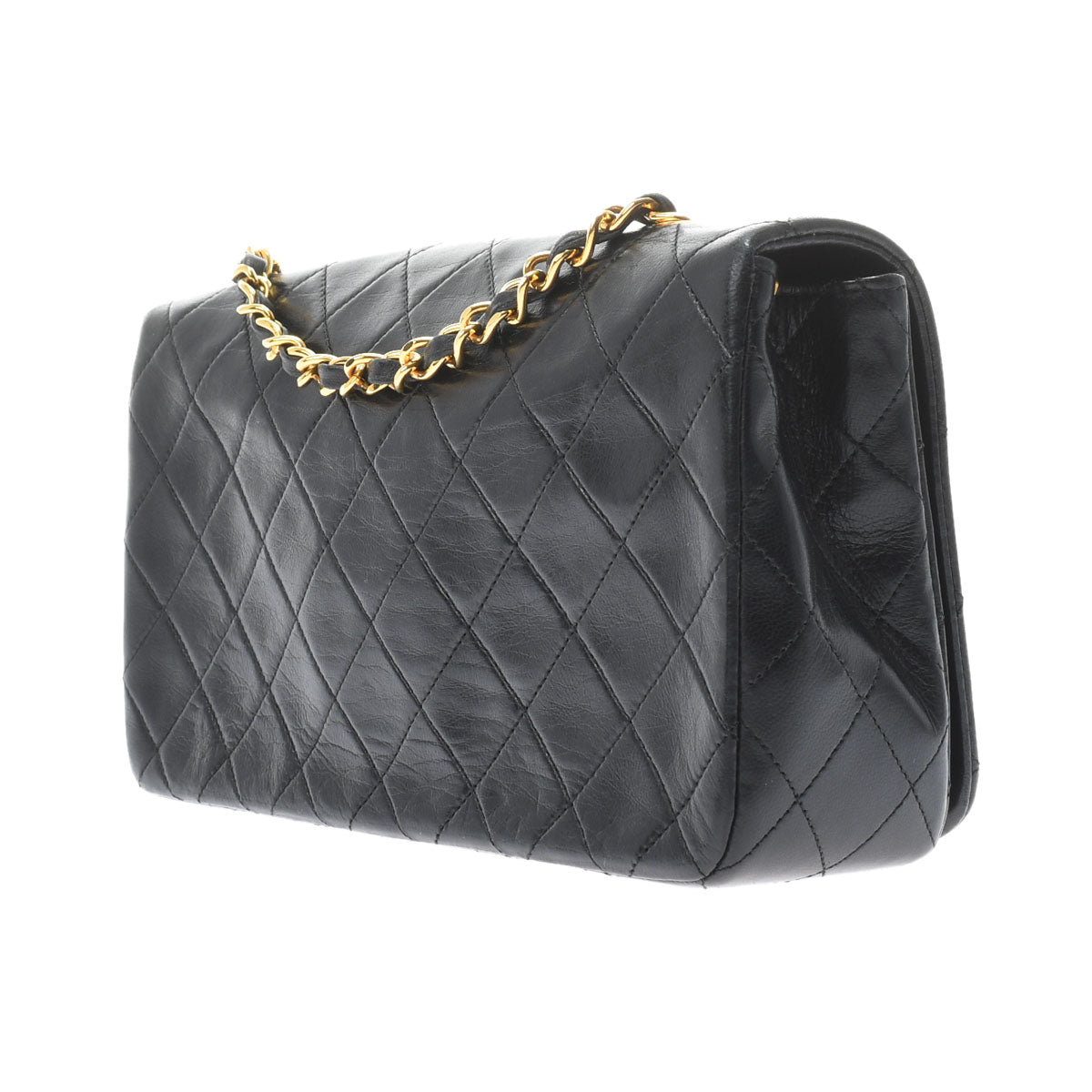 Chanel Matelasse Full Flap Push Lock Chain Shoulder Black Gold Hardware Lambskin Shoulder Bag