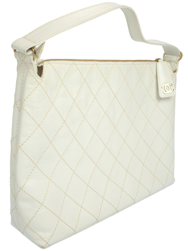 Chanel White Leather Wild Stitch Semi-Shoulder Bag