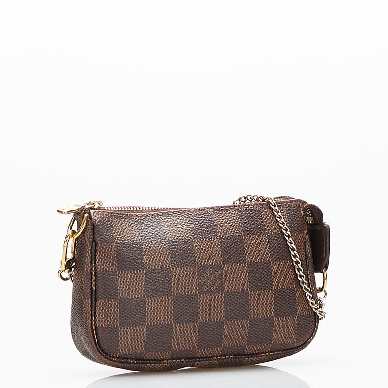 Louis Vuitton Damier Mini Pochette Accessoire Pouch Handbag Ebene Brown PVC Leather