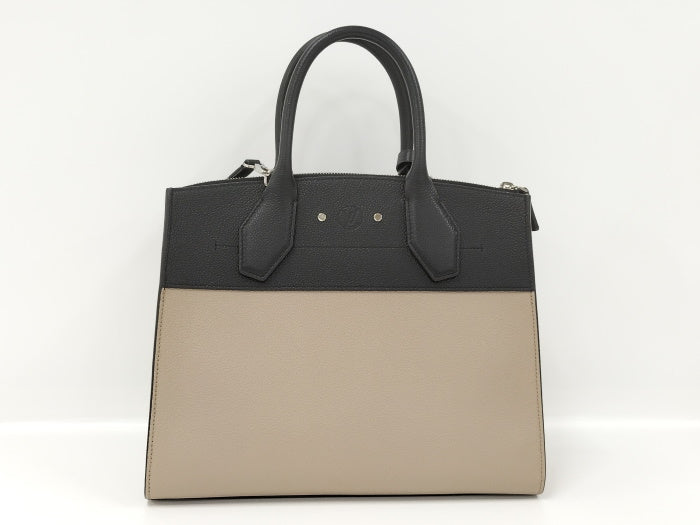 Louis Vuitton City Steamer MM Taurillon Leather Black Greige 2way Handbag