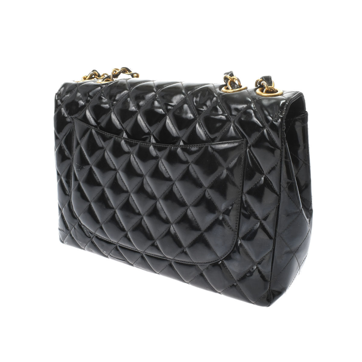 Chanel Big Matelasse Chain Shoulder 30cm Black/gold Hardware Patent Calf Shoulder Bag