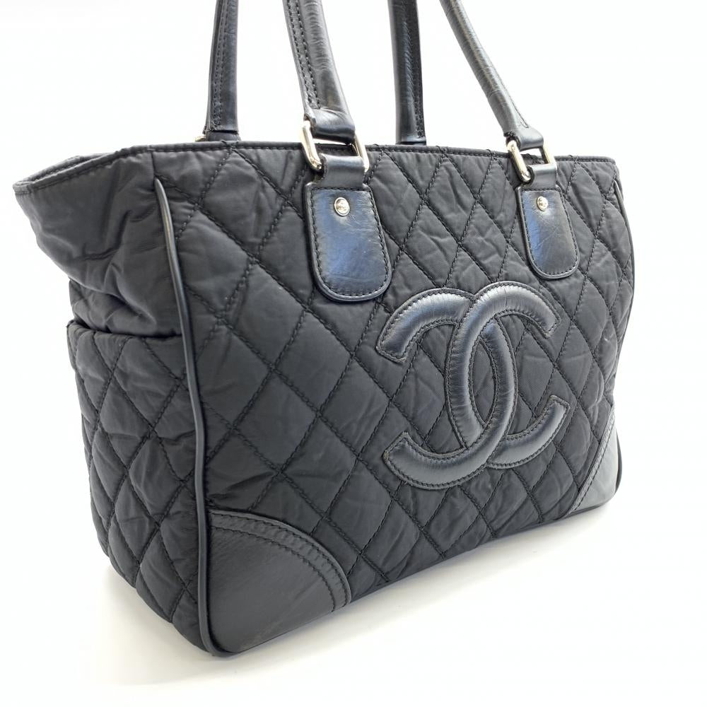Chanel Tote Bag Cocomark Nylon Leather Quilting Black