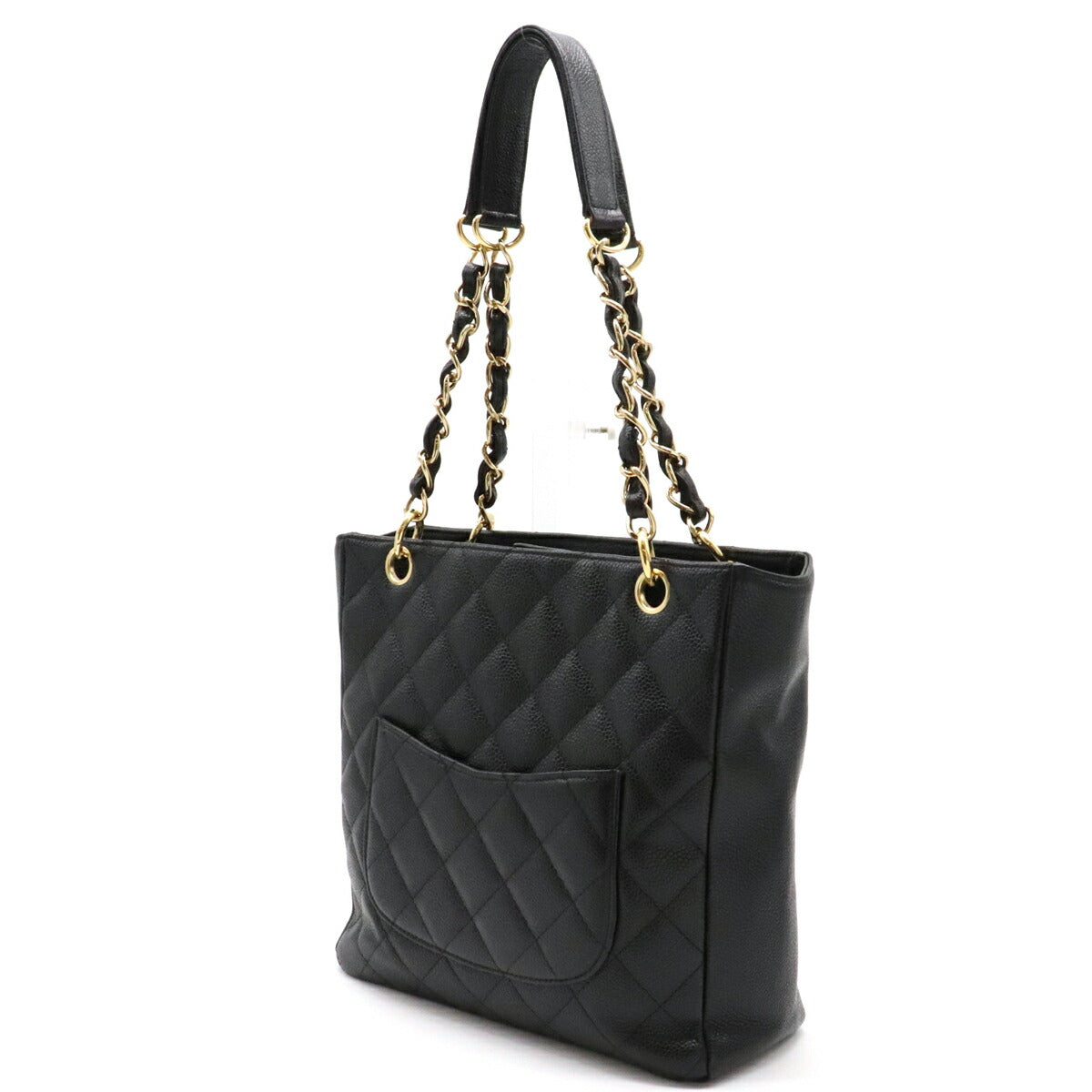 Chanel PST Matelasse Coco Mark Chain Tote Bag Caviar Skin Black Gold