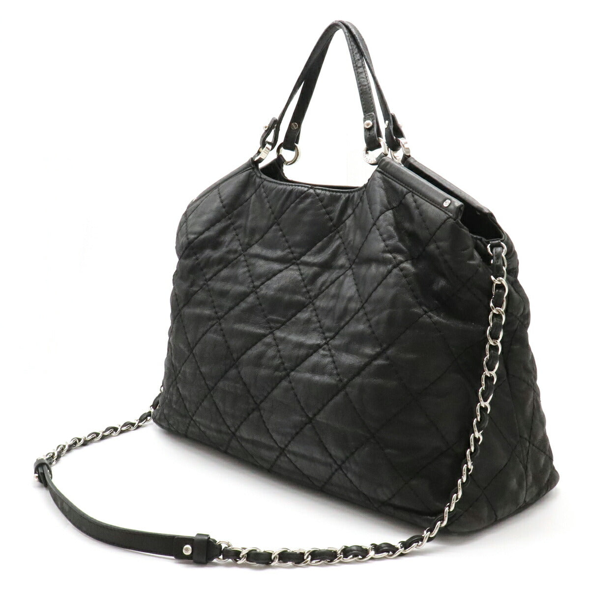 Chanel Cocomark Tote Bag Chain Sparkle Leather Black Silver