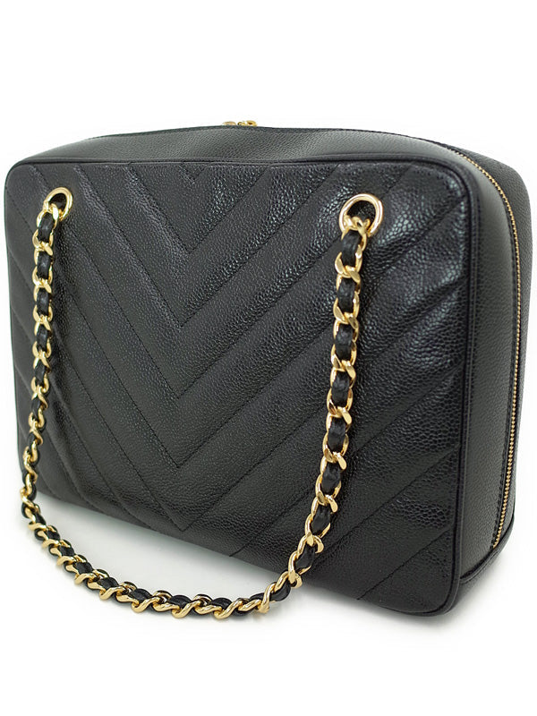 Chanel V Stitch Chain Shoulder Bag Black