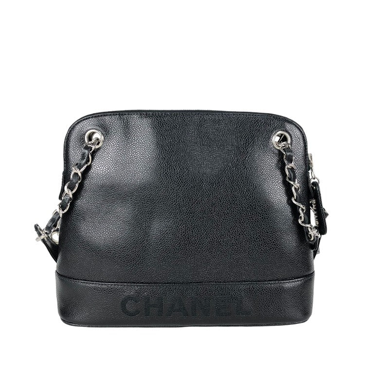 Chanel Chain Shoulder Bag Silver Hardware Black