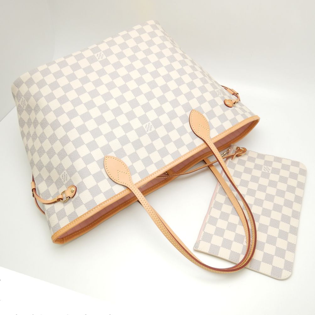 Louis Vuitton Damier Azur Neverfull MM Rose Ballerine Tote Bag