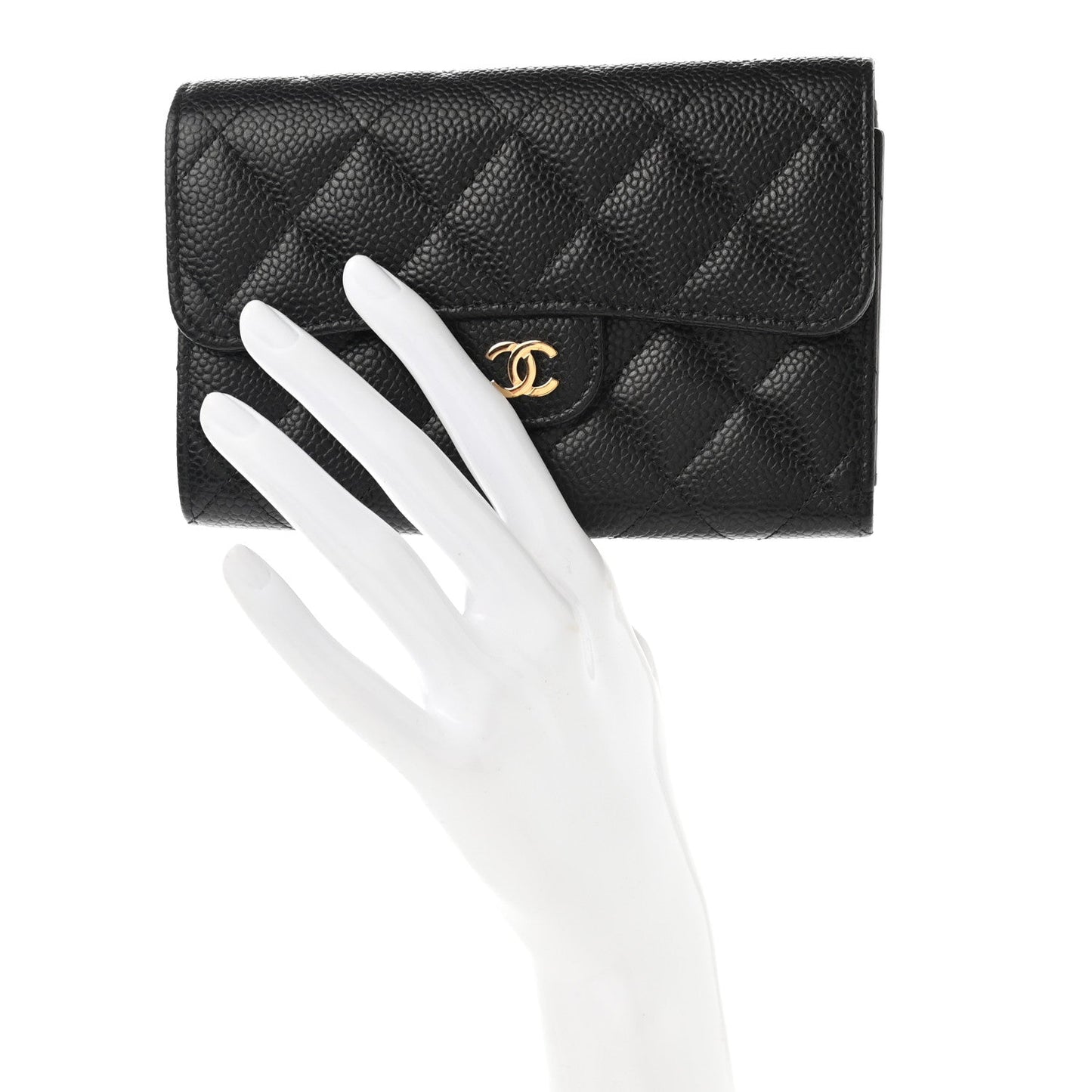 Caviar Quilted Medium Flap Wallet Black