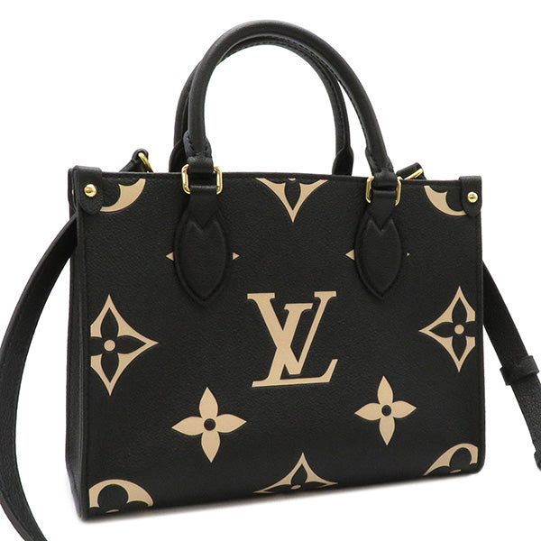 Louis Vuitton 2WAY Bag On The Go PM Tote Shoulder Bag Black x Beige