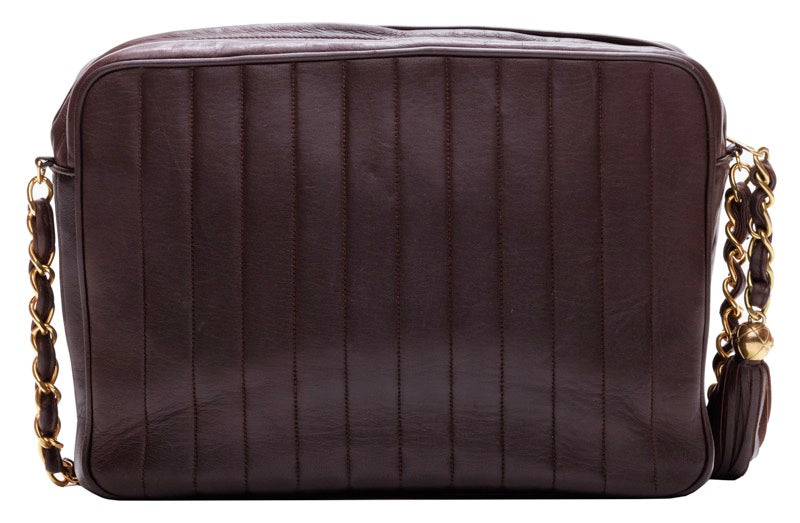 Chanel Mademoiselle Chain Shoulder Bag Lambskin Brown Gold Hardware