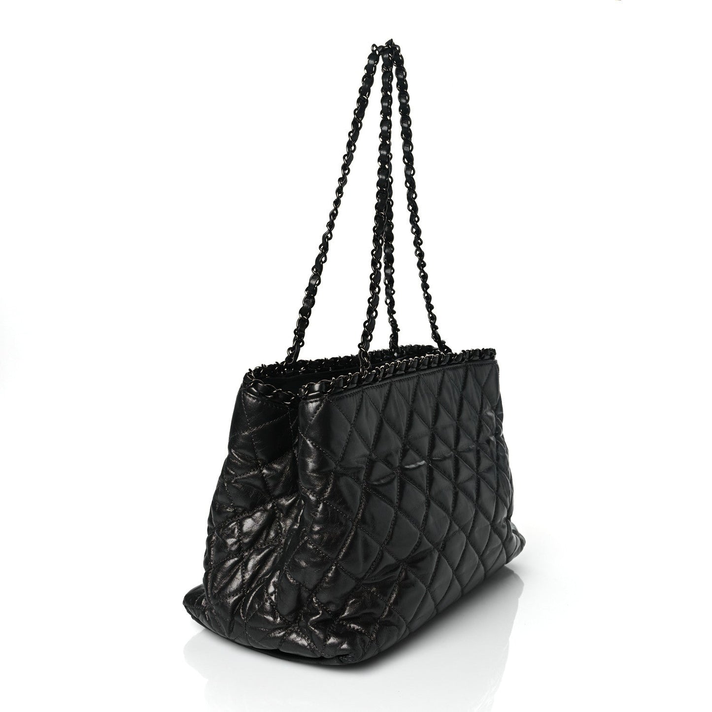 Metallic Aged Calfskin Quilted Small Chain Me Tote Black