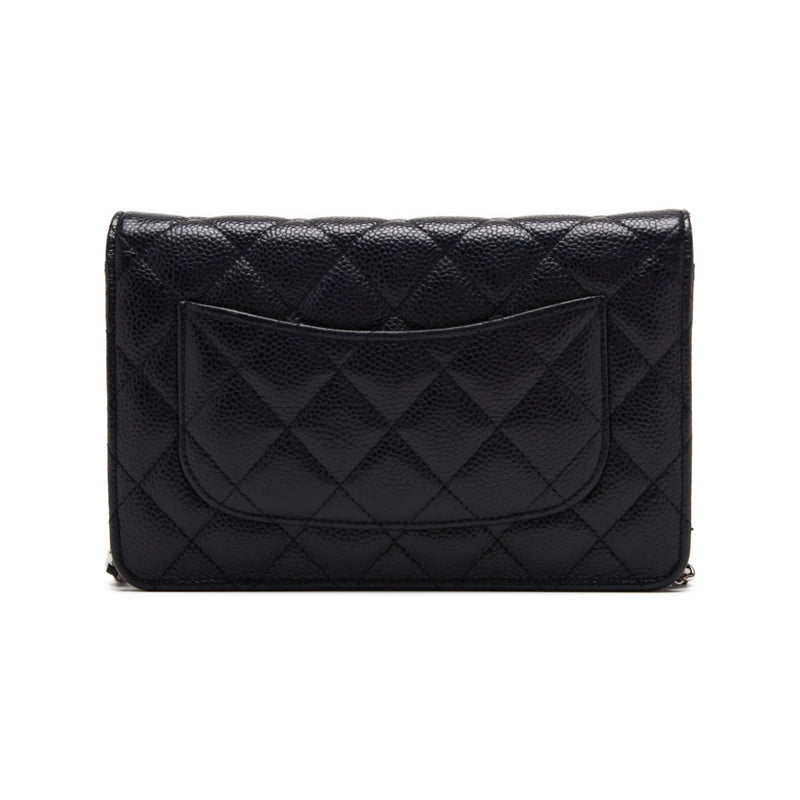 Chanel Matelasse Chain Wallet Silver Hardware Black