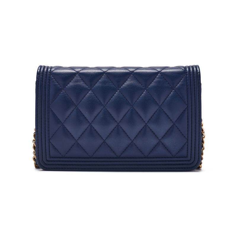 Chanel Matelasse Chain Wallet Lambskin Gold Hardware Shoulder Bag Navy