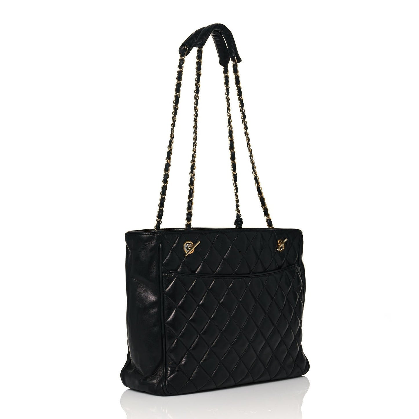 Lambskin Quilted Shopping Tote Black