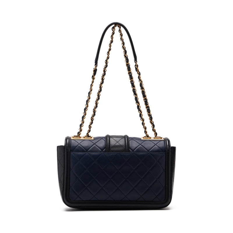 Chanel Chain Calfskin Gold Hardware Mini Shoulder Bag Navy Black