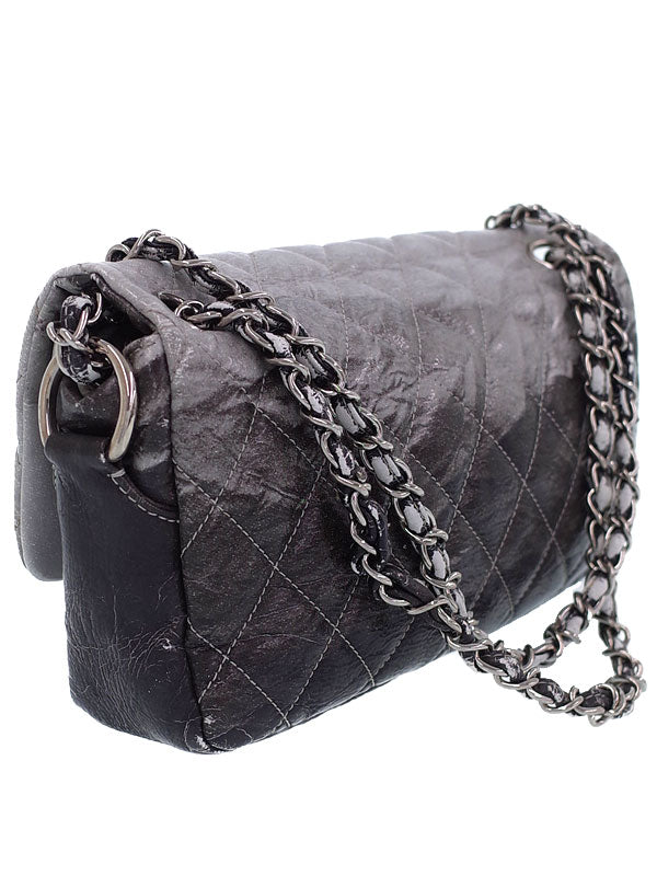 Chanel Black Gray Leather Matelasse Gradient Chain Shoulder Bag