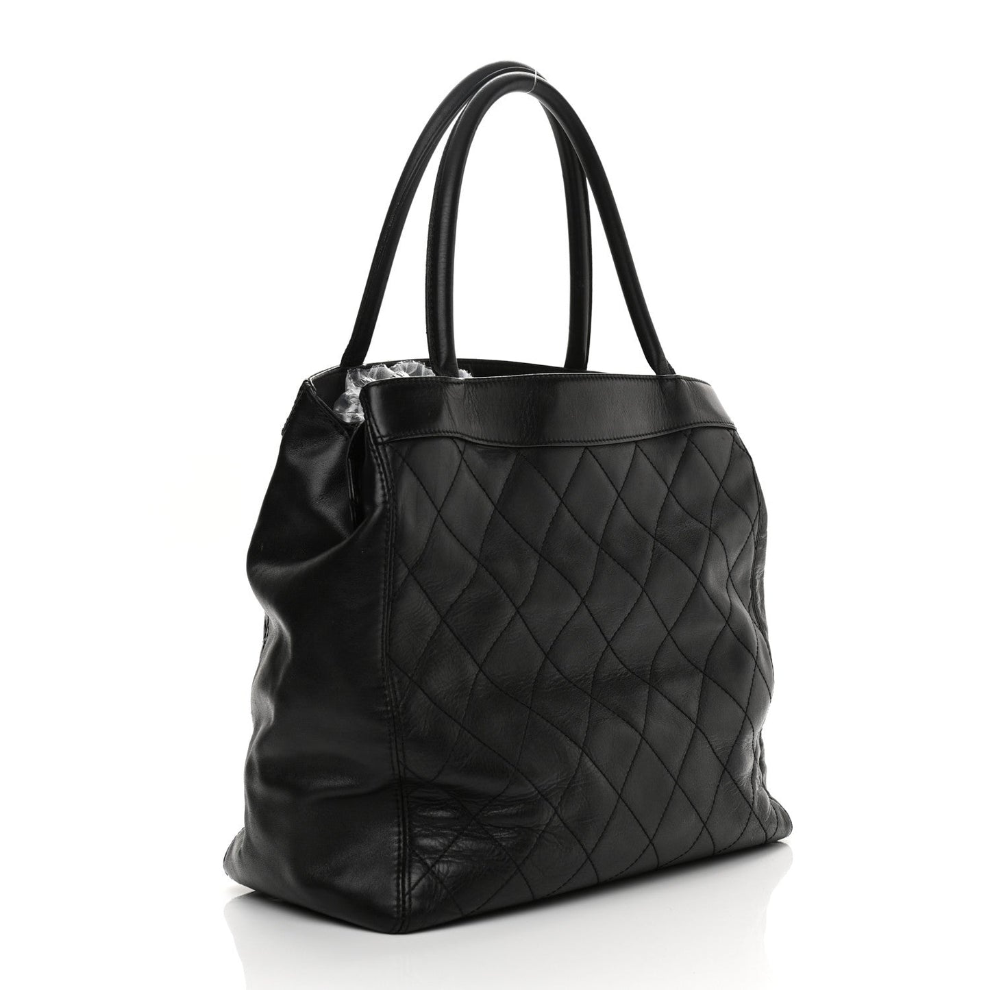 Lambskin Quilted Shopping Tote Black