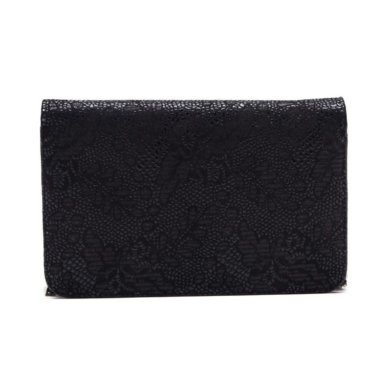 Chanel Floral Pattern Chain Wallet Leather Black
