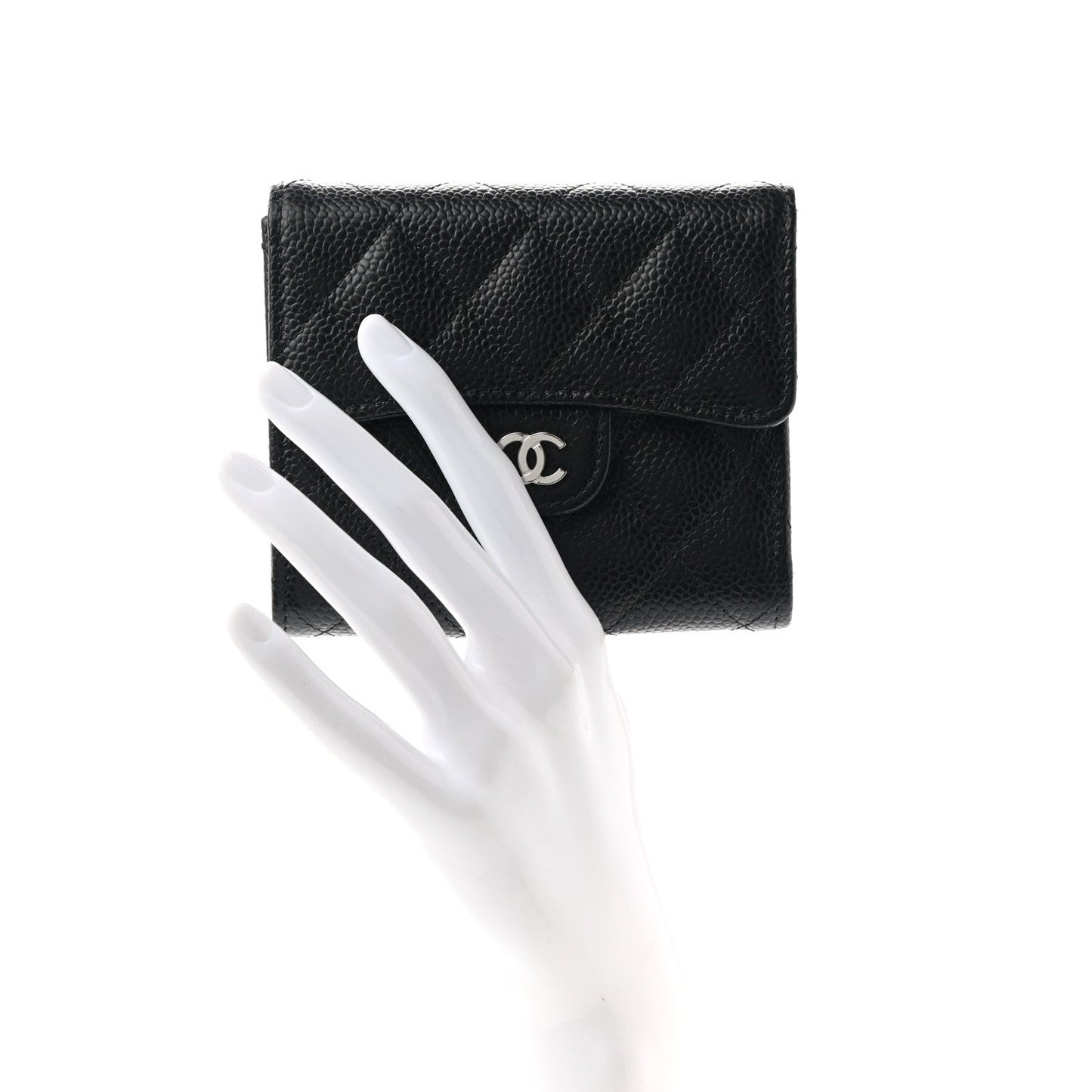 Caviar Quilted Compact Flap Wallet Black