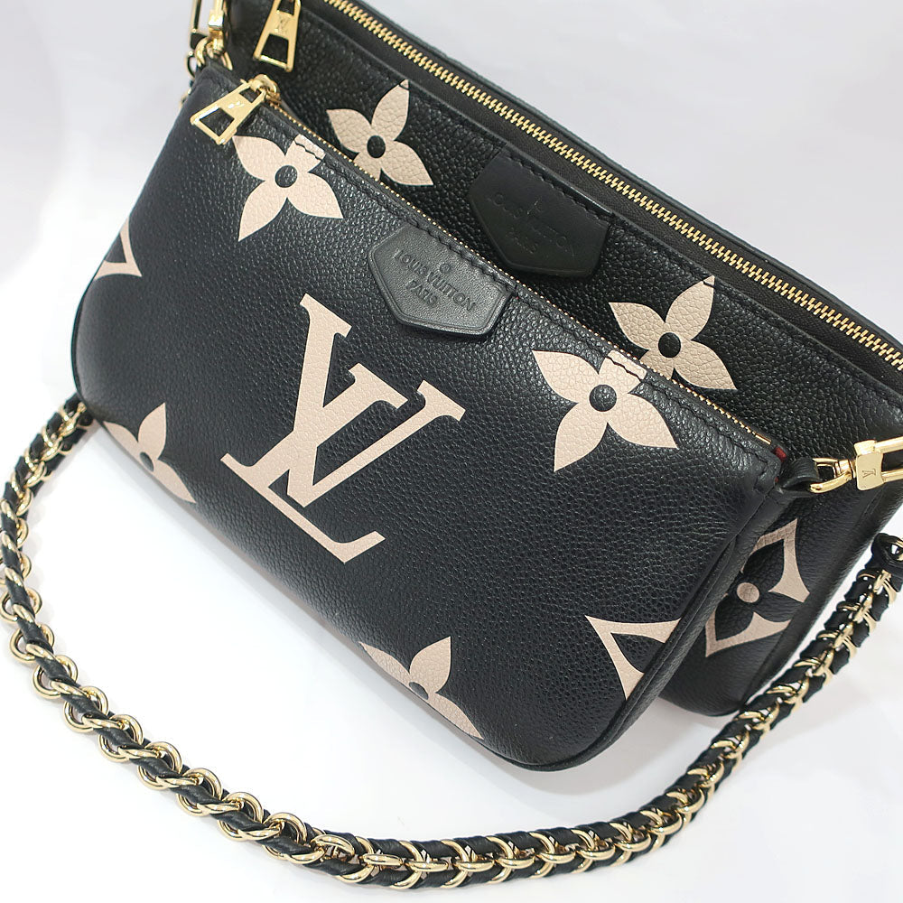 Louis Vuitton Multi Pochette Accessoires Bag Monogram Implant Leather Black Creme