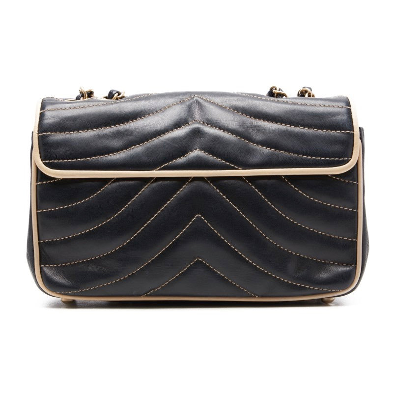 Chanel V Stitch Turn Single Flap Chain Lambskin Navy Ivory