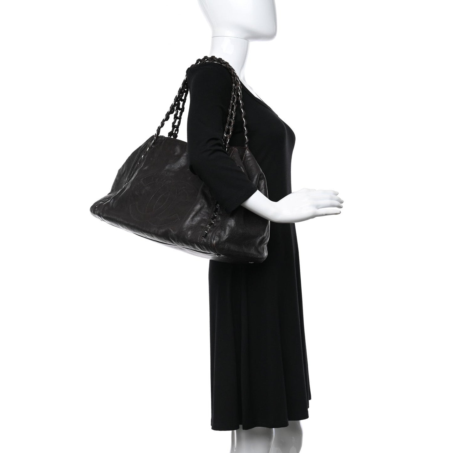 Glazed Caviar East West Modern Chain Tote Brown