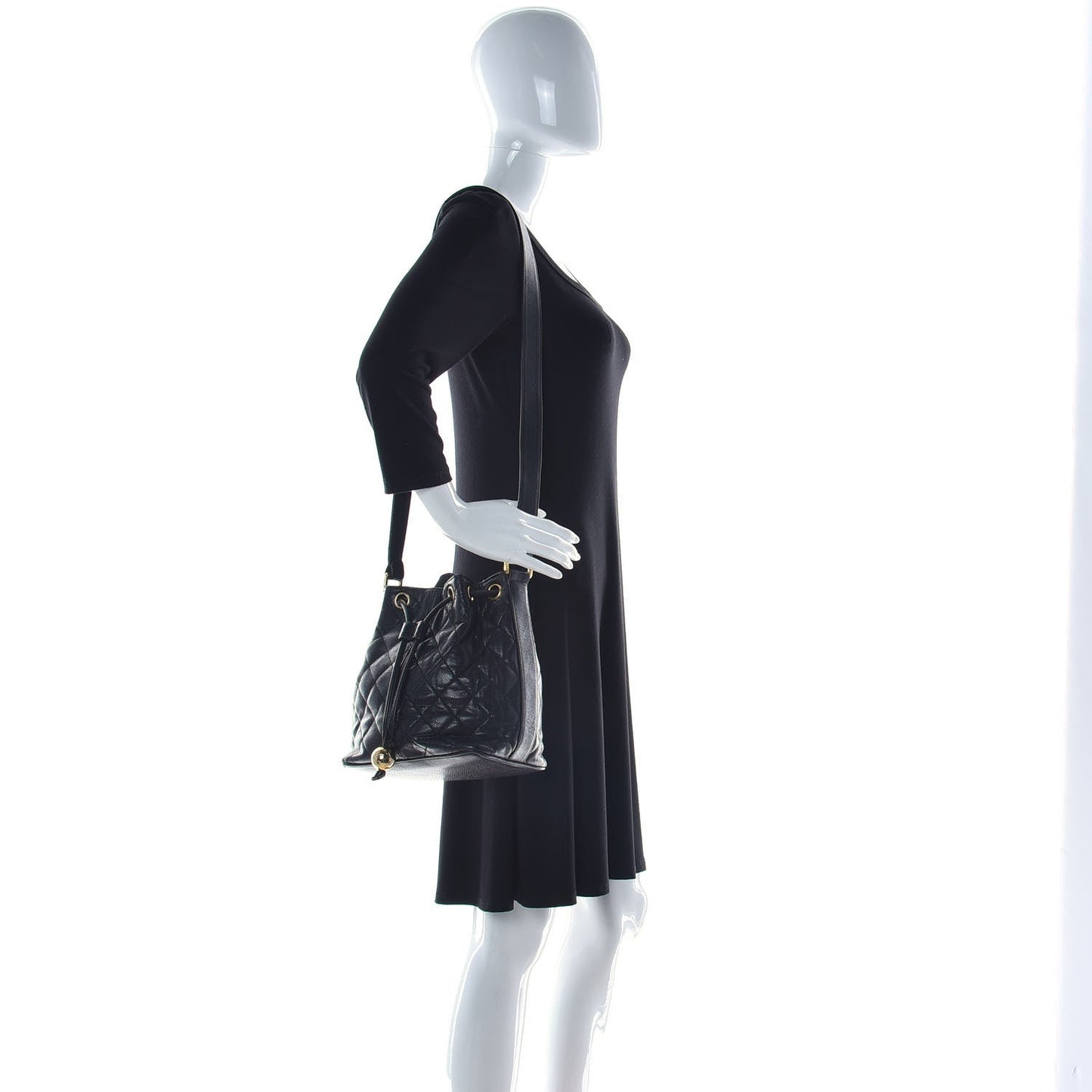 Chanel Caviar Quilted Drawstring Bucket Bag Black