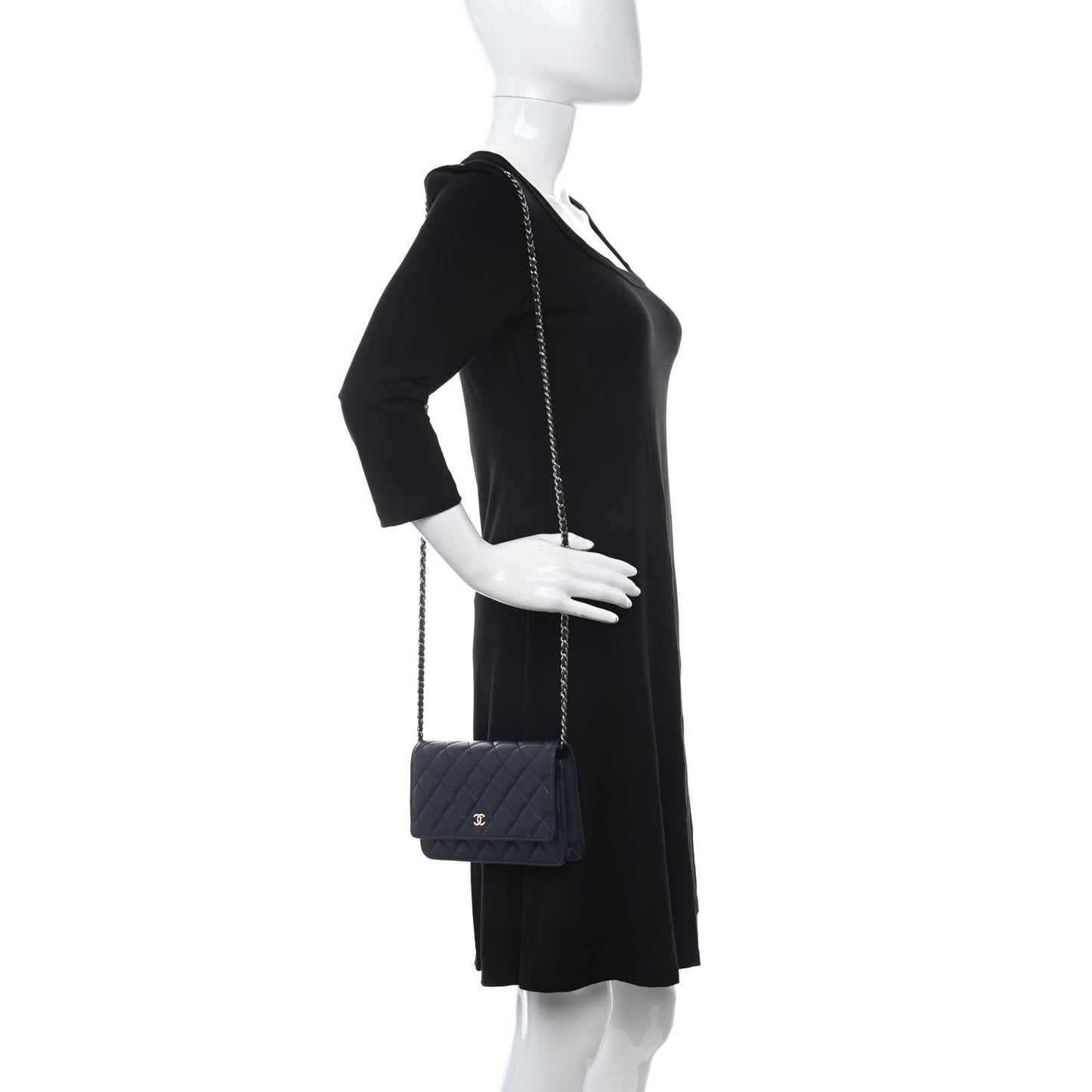 Chanel Caviar Quilted Wallet On Chain WOC Navy Blue