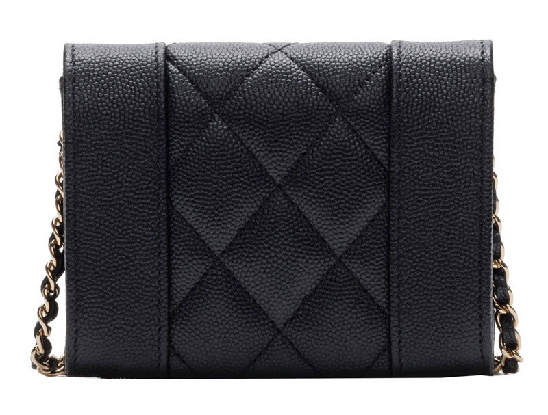 Chanel Mini Matelasse Push Lock Chain Caviar Skin Black