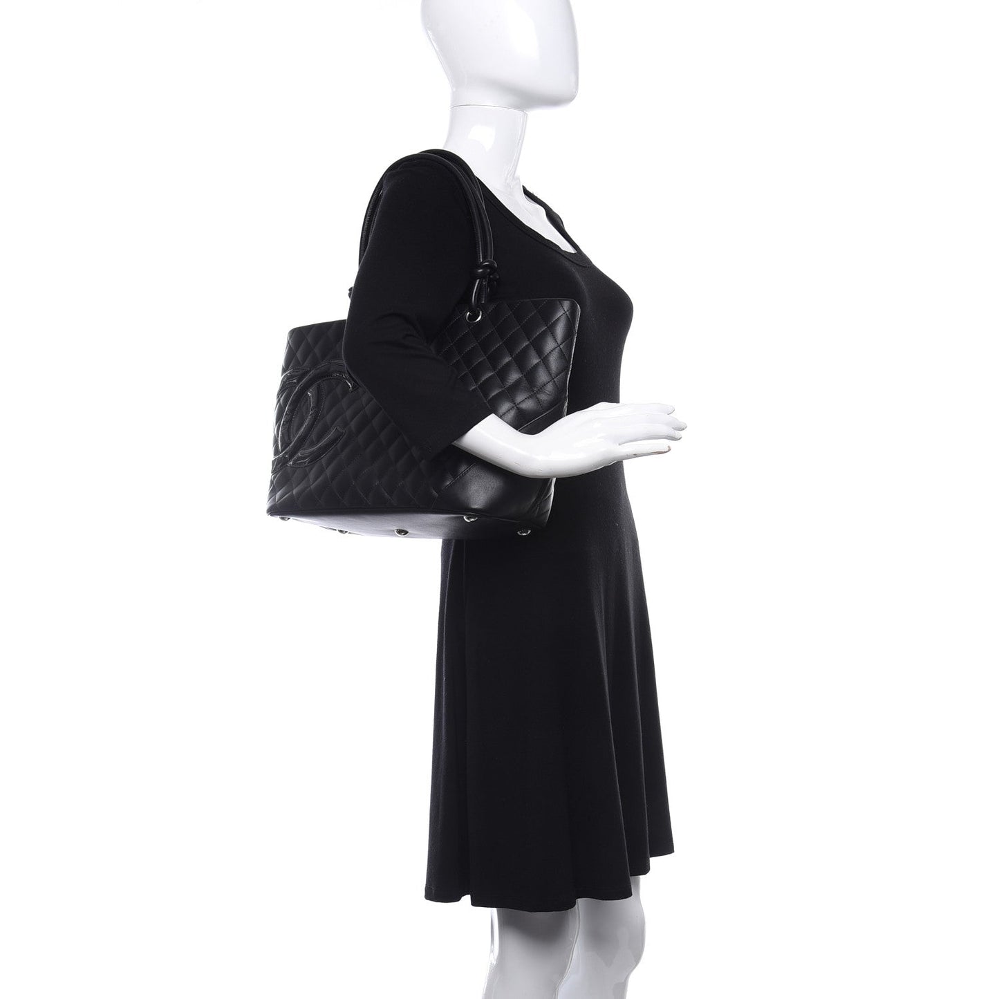 Calfskin Quilted Large Cambon Tote Black White