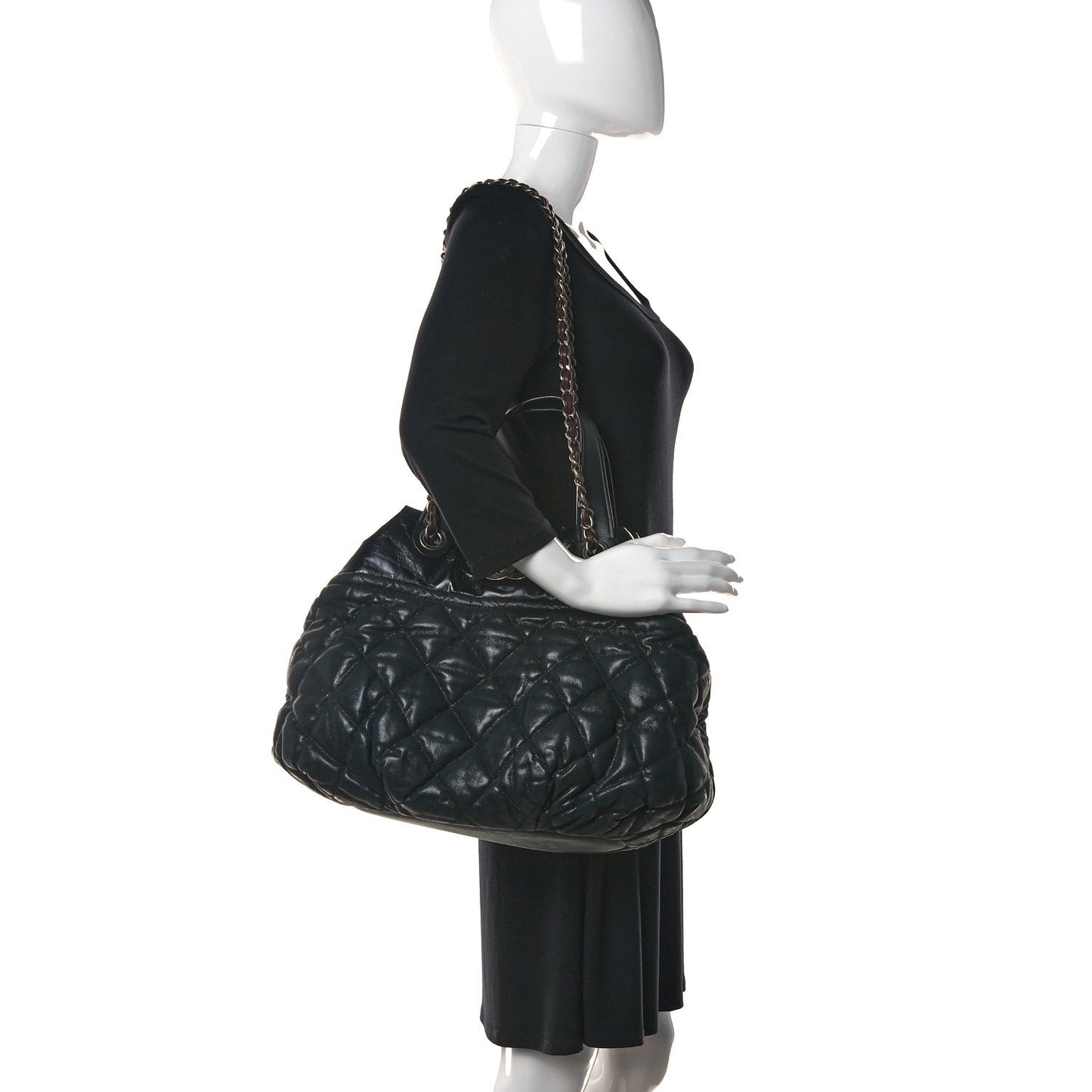 Iridescent Calfskin Quilted Large In The Mix Tote Black