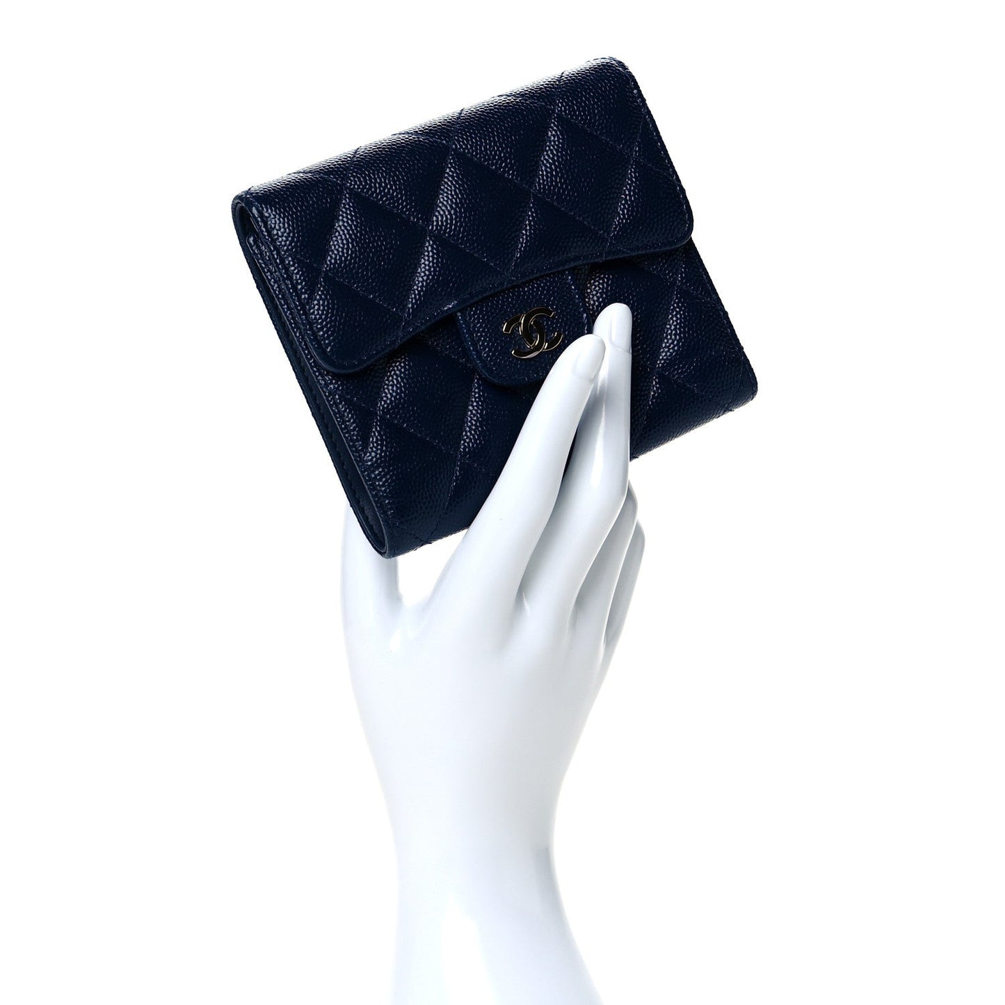 Caviar Quilted Compact Flap Wallet Navy