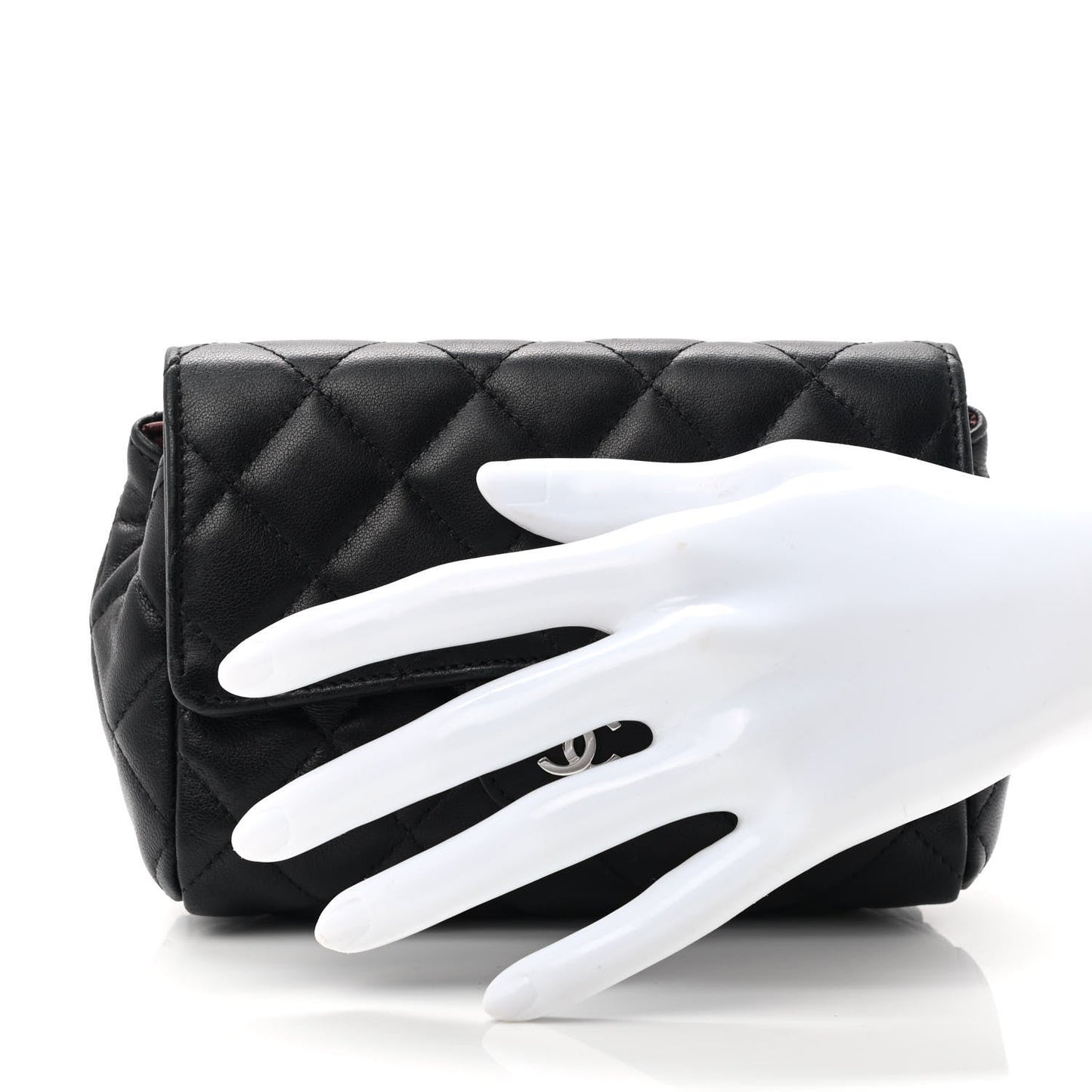 Lambskin Quilted Flap Cosmetic Case Black