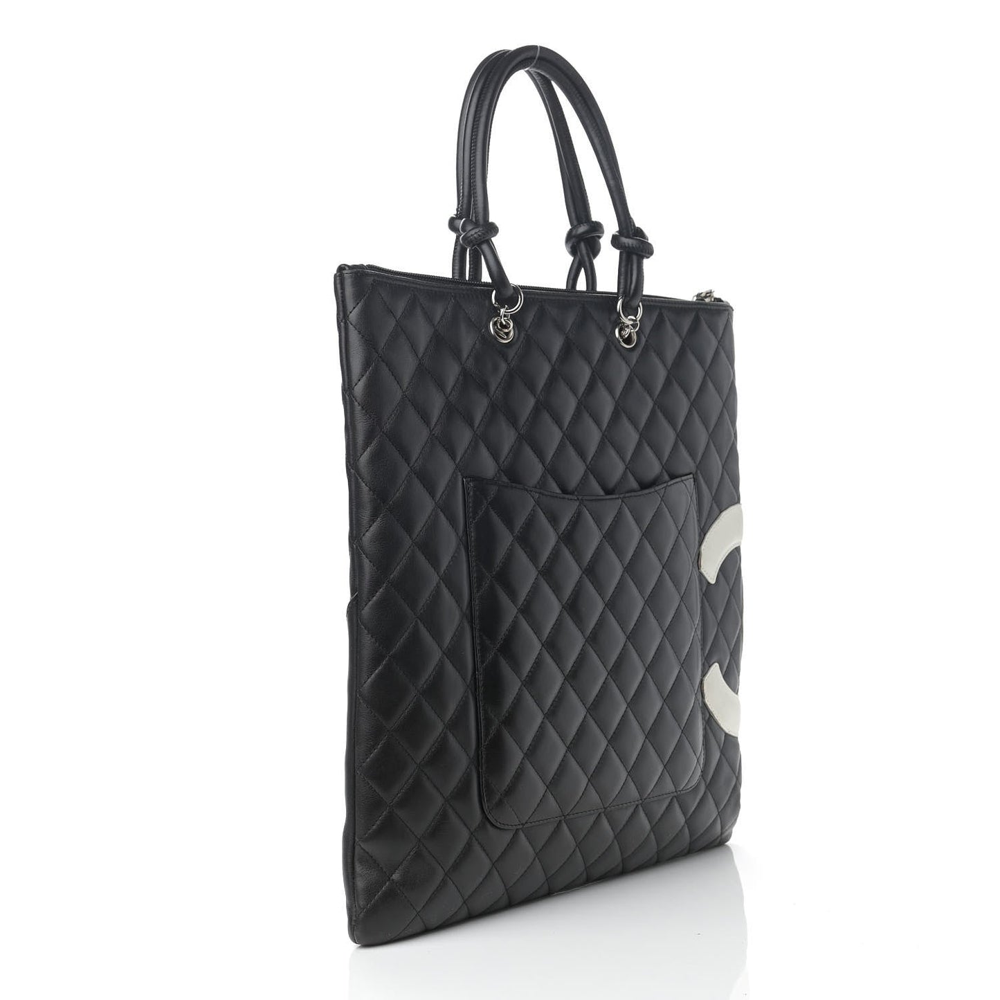 Calfskin Cambon Flat Tote Black White