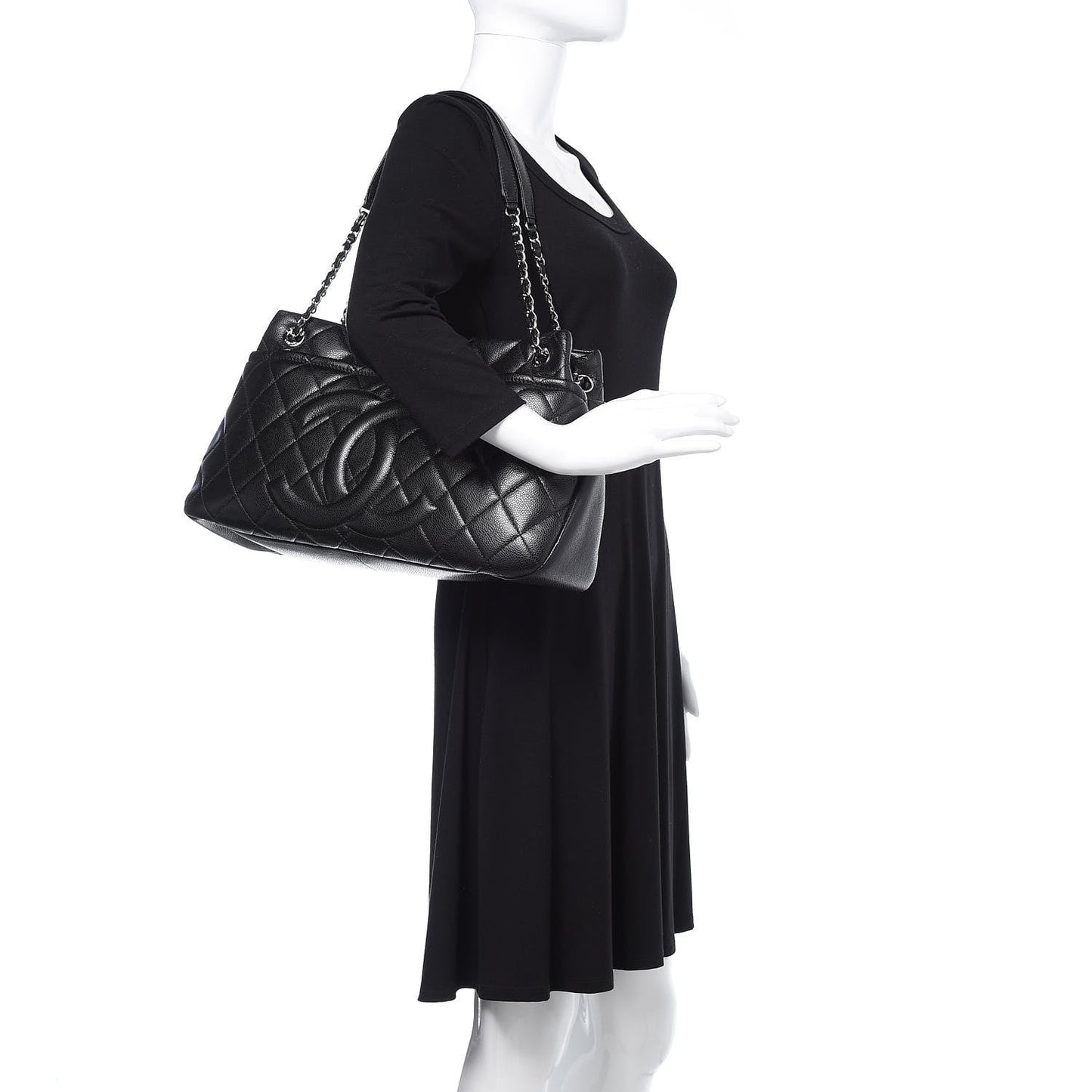 Caviar Quilted Timeless CC Shopping Tote Black