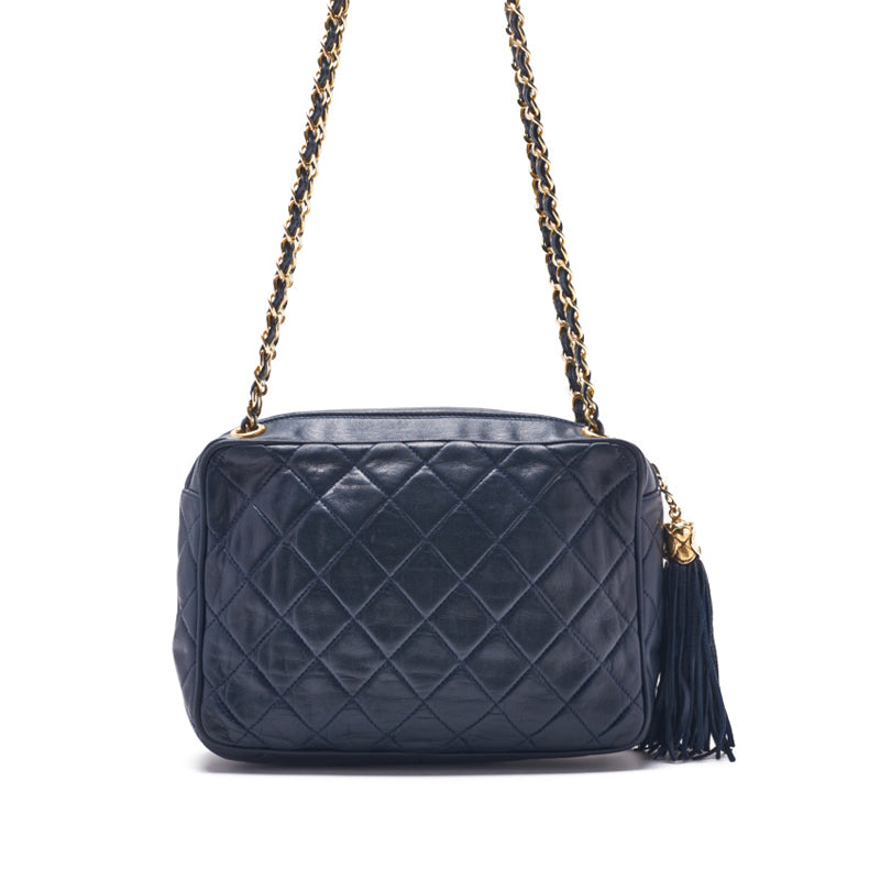 Chanel Matelasse Coco Mark Double Chain Lambskin Navy