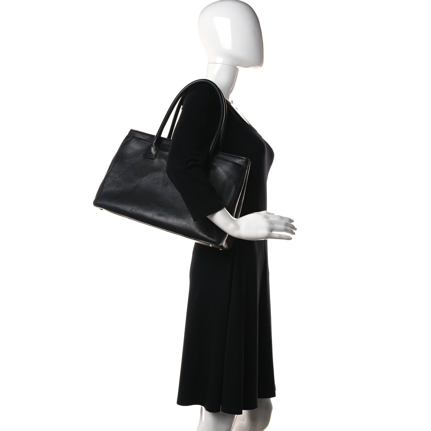 Calfskin Cerf Executive Shopper Tote Black
