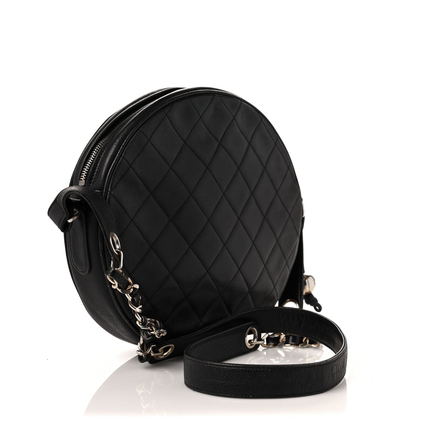 Caviar Quilted Round Shoulder Bag Black