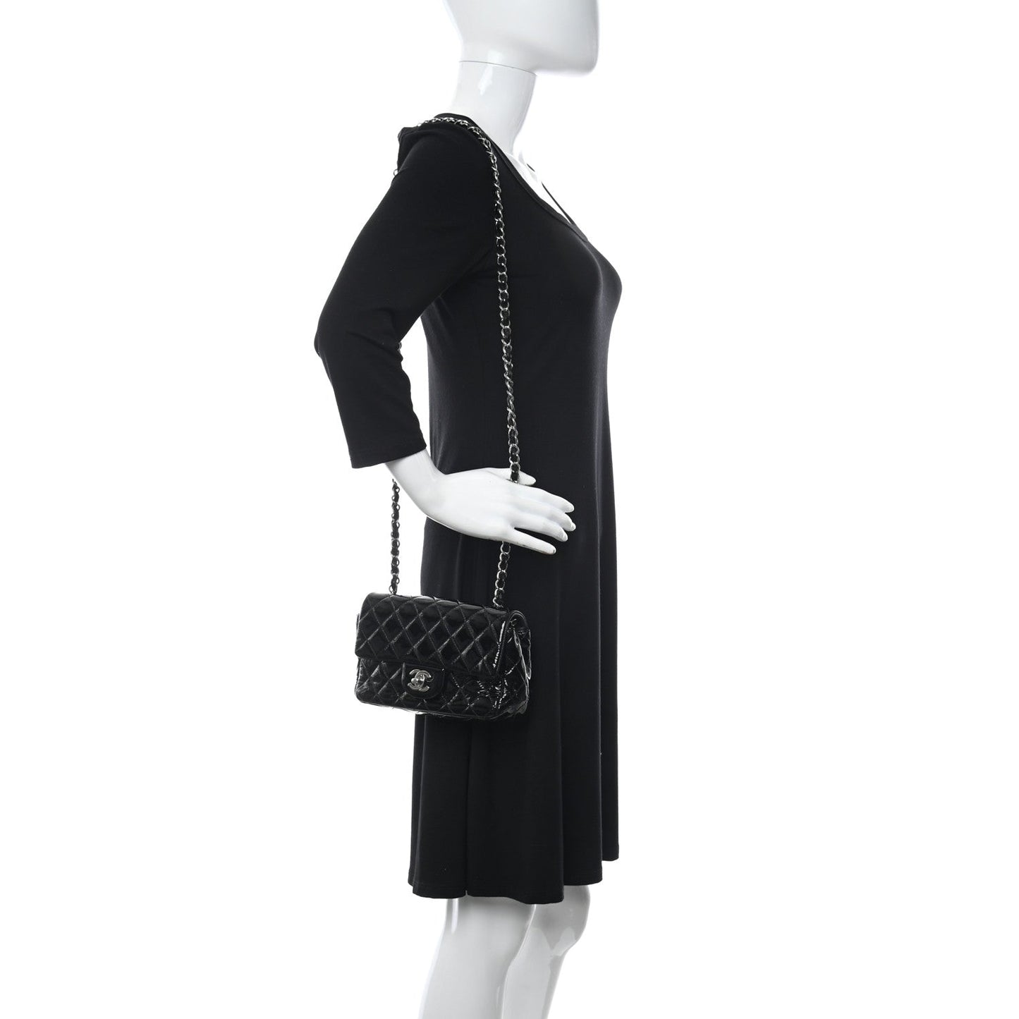 Chanel Patent Calfskin Quilted Mini Rectangular Flap Navy Blue