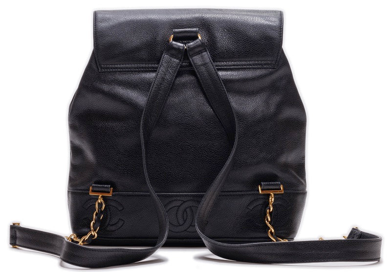 Chanel Triple Coco Turnlock Chain Backpack Caviar Skin Black