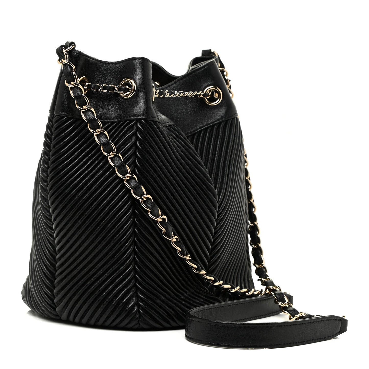 Chanel Lambskin Chevron Drawstring Bag Black