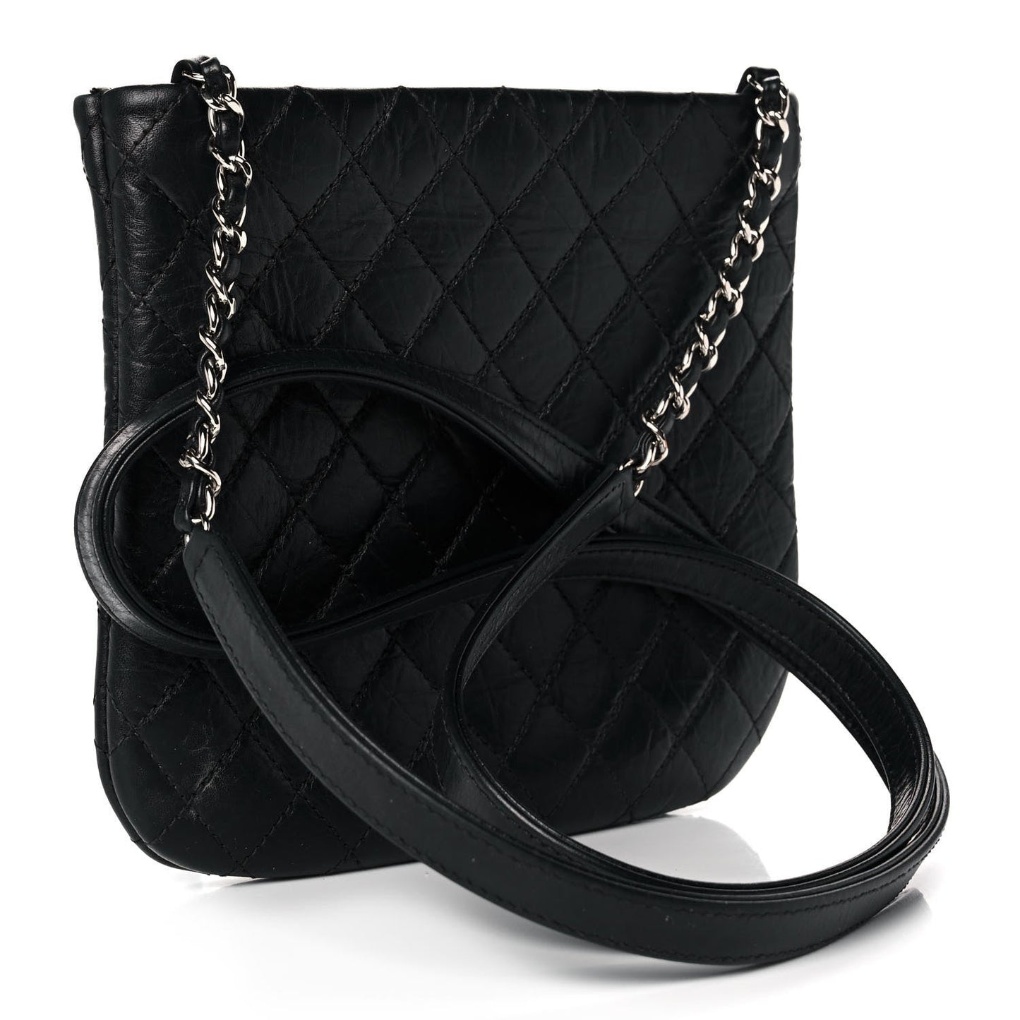 Aged Calfskin Quilted Crossbody Bag Black