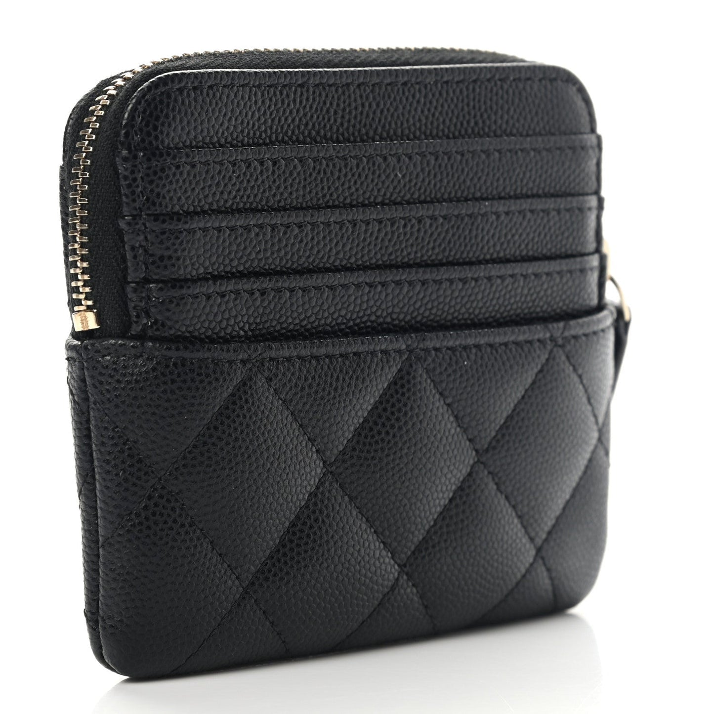Caviar Quilted Zip Card Holder Wallet Black