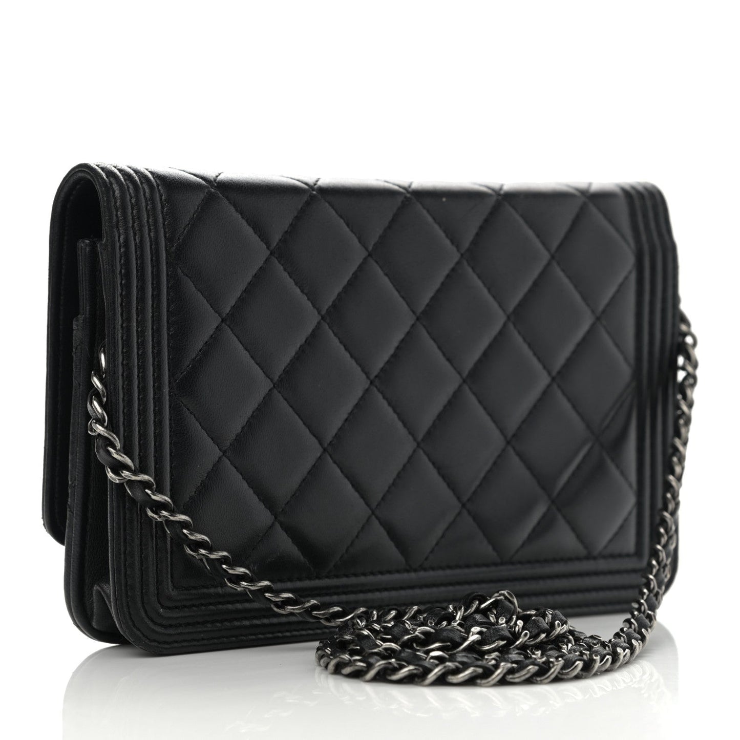 Chanel Lambskin Quilted Boy Wallet On Chain WOC Black