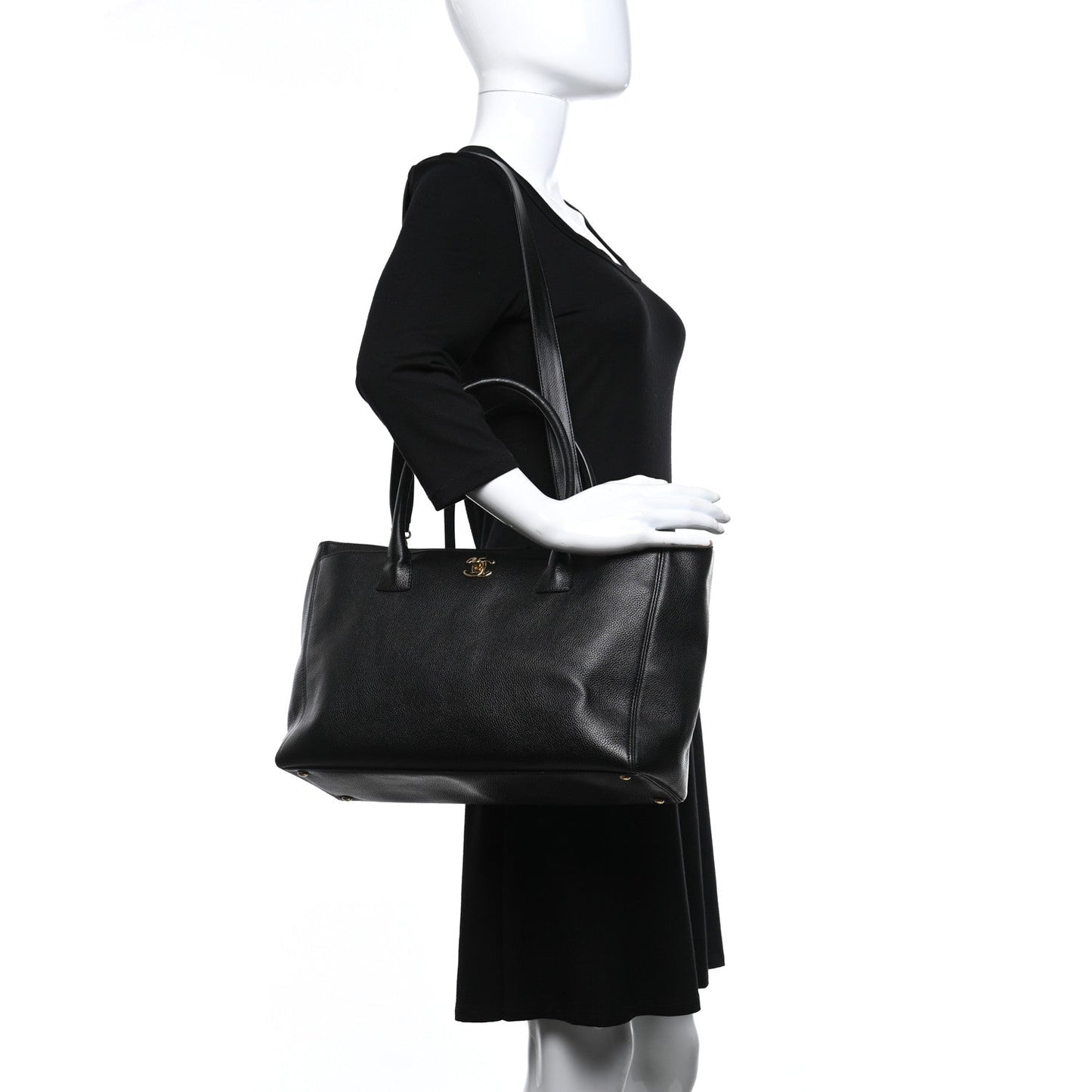 Calfskin Cerf Executive Shopper Tote Black