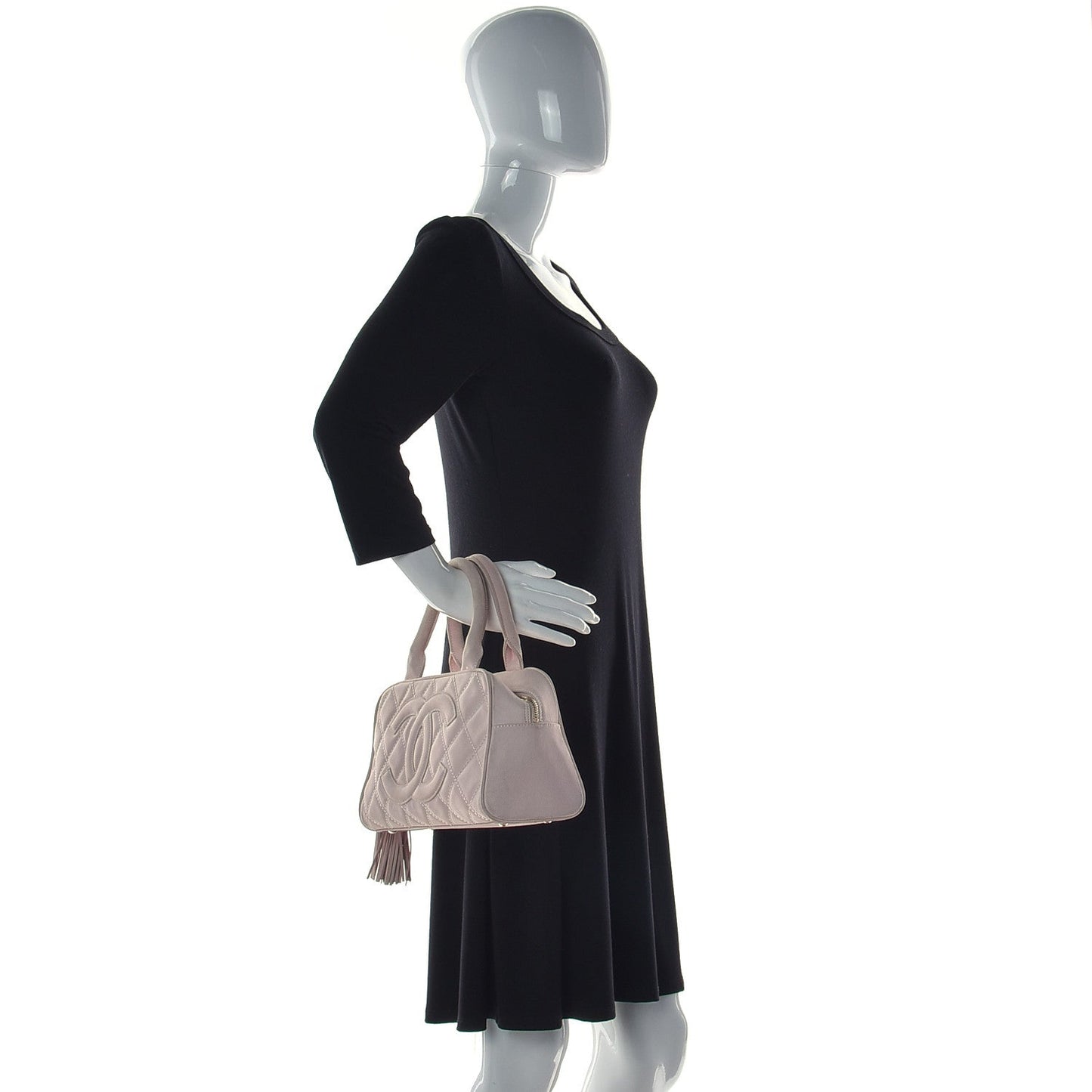 Caviar Quilted Small Bowler Tassel Pink
