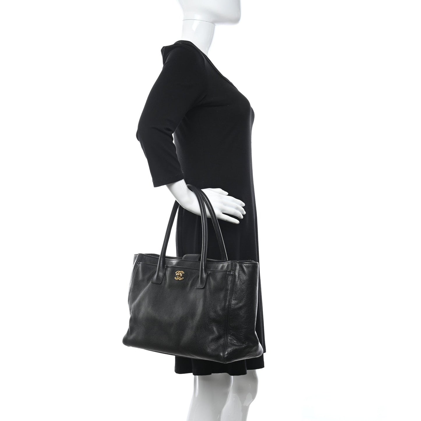 Calfskin Cerf Executive Shopper Tote Black