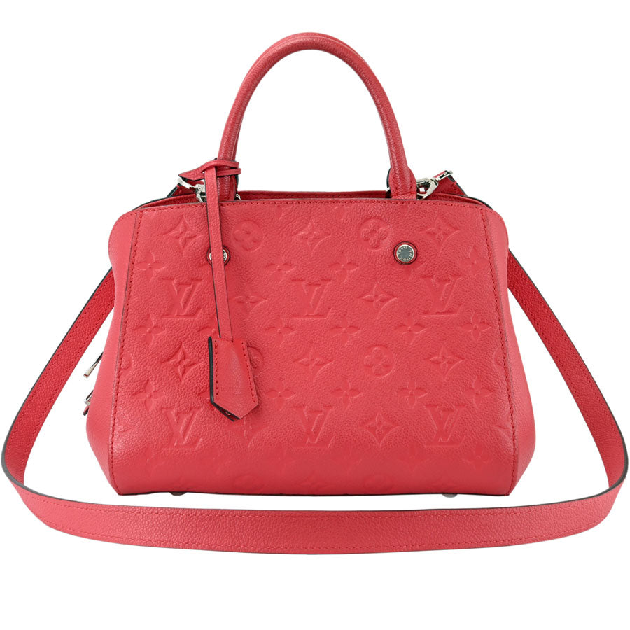 Louis Vuitton Montaigne BB Monogram Implant Dahlia Red Leather 2WAY Handbag Shoulder Bag