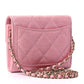 Iridescent Caviar Quilted Flap Card Holder On Chain Pink
